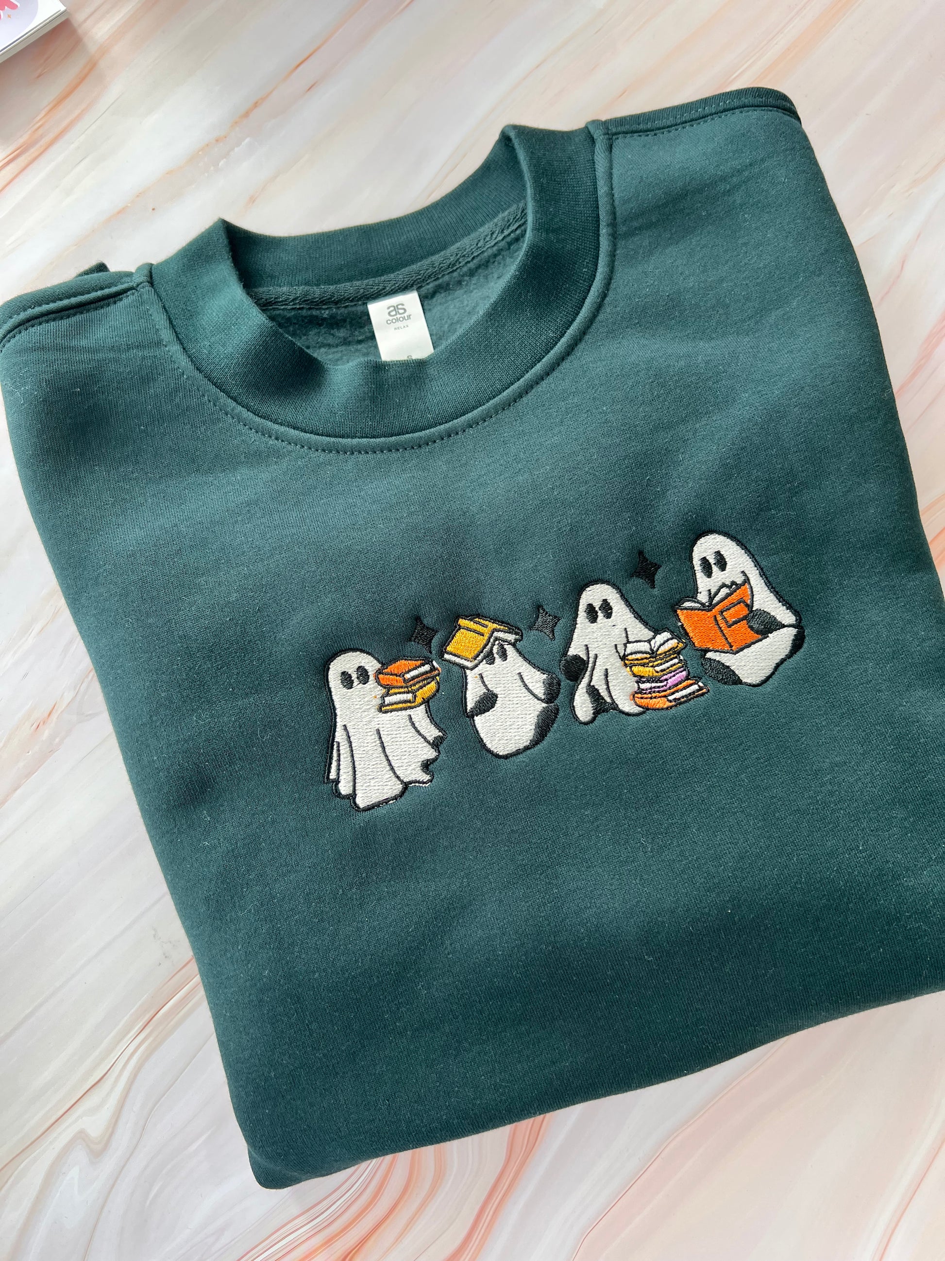 Bookish ghost embroidered sweatshirt for book lovers and book club outfits
