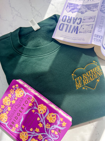 I'd rather be reading embroidered sweatshirt for book lovers and book club outfits