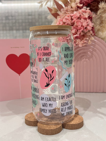 Mum Daily Affirmations Glass Tumbler