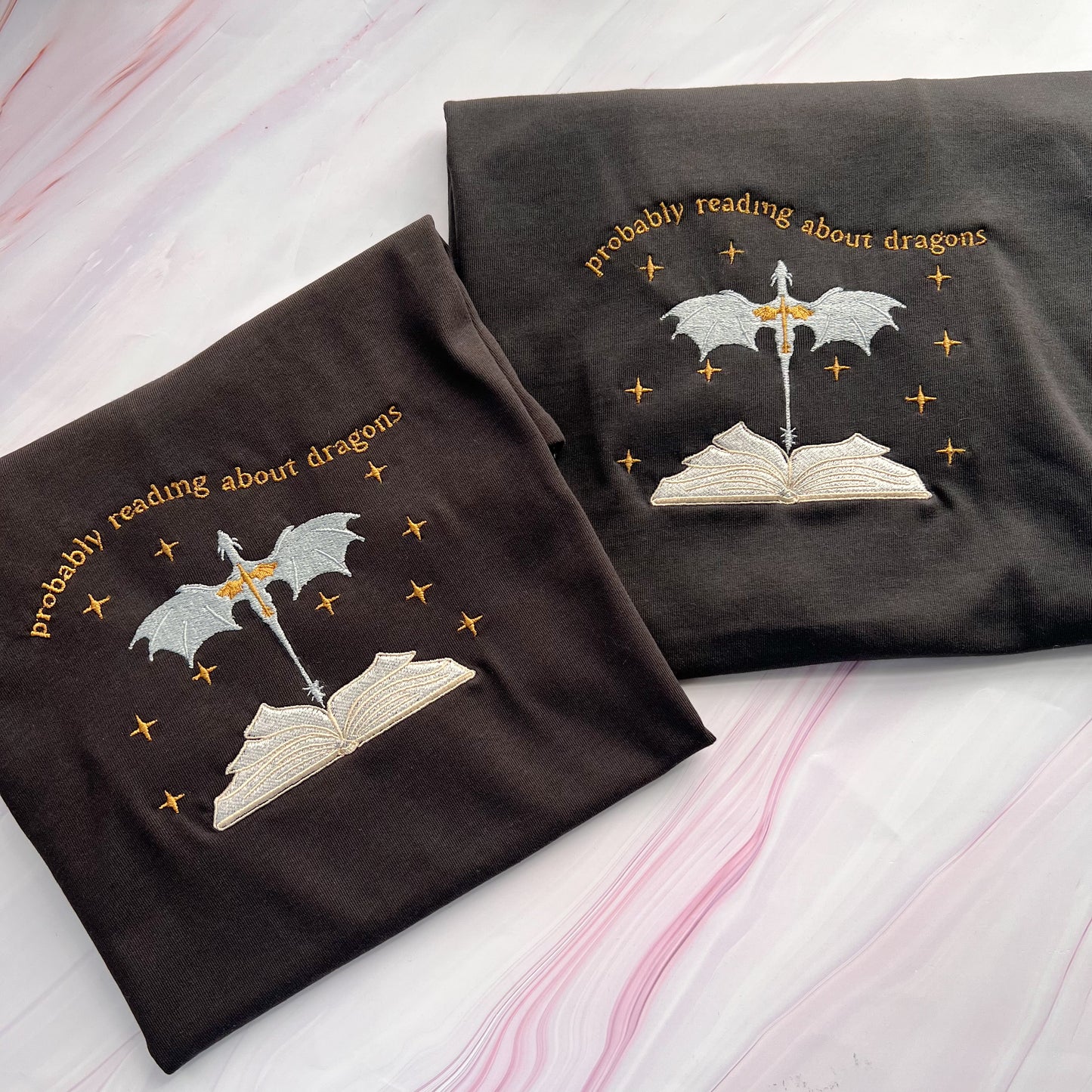 Probably Reading About Dragons Embroidered Tee