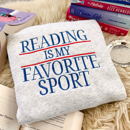 Reading is my favorite sport embroidered sweatshirt for book lovers