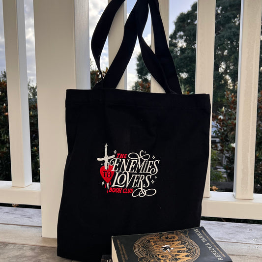 Enemies to lovers embroidered tote bag for book lovers