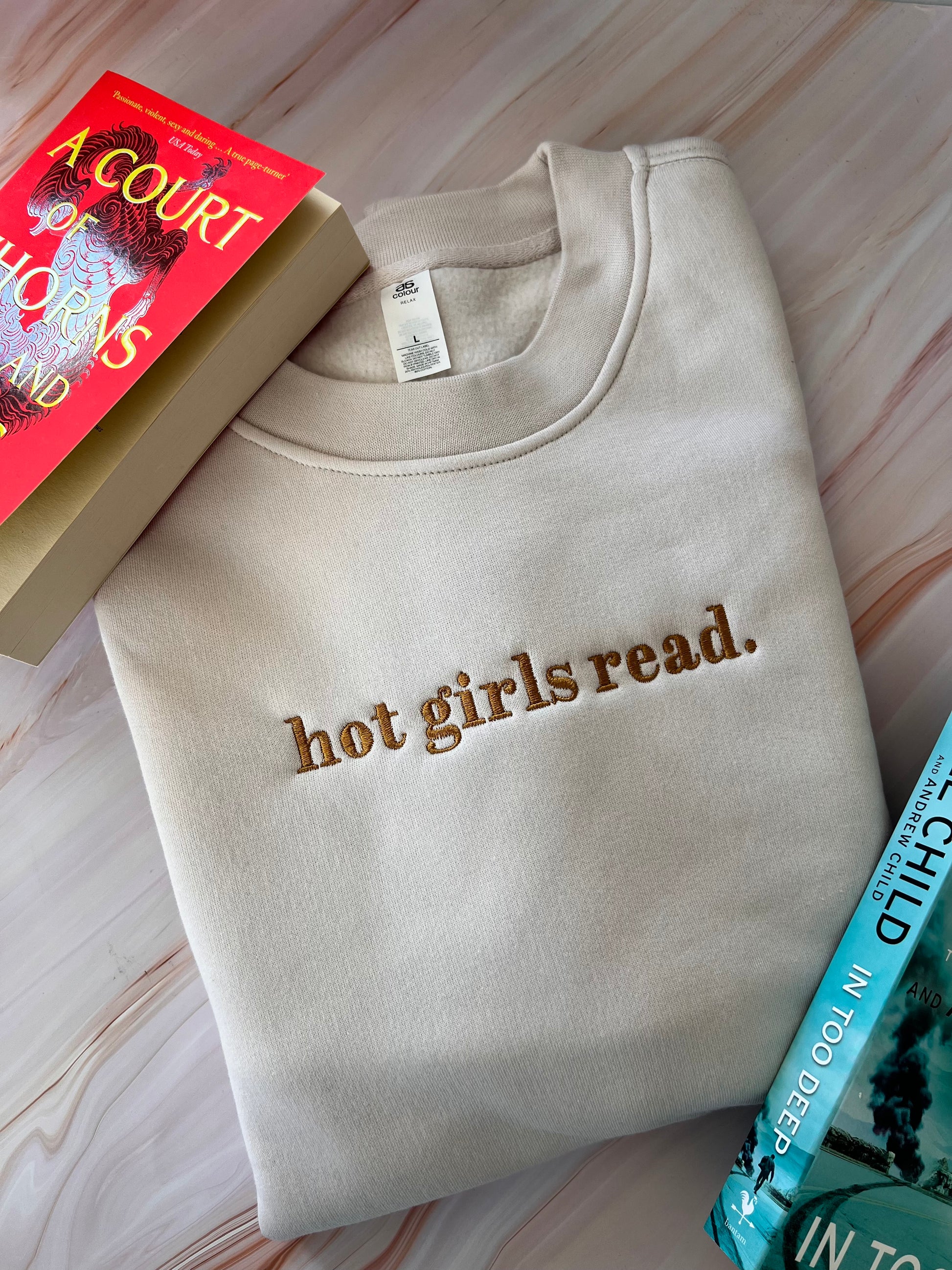 Hot Girls Read embroidered sweatshirt for book lovers and book club outfits