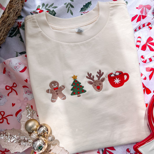Kids - Christmas Icons Embroidered Tee