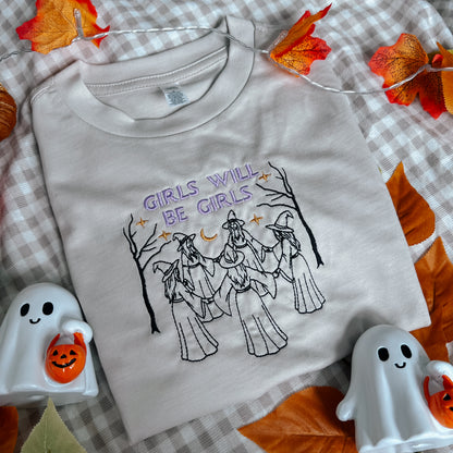 Kids - Girls Will Be Girls Witches Embroidered Tee