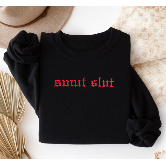 Smut Slut embroidered sweatshirt for book lovers and book club outfits