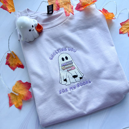 Ghosting You For My Books Embroidered Tee