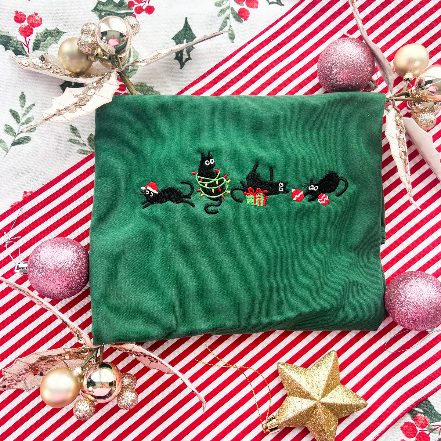 Festive Cats Embroidered Tee