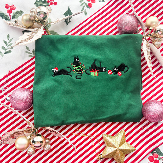 Festive Cats Embroidered Tee