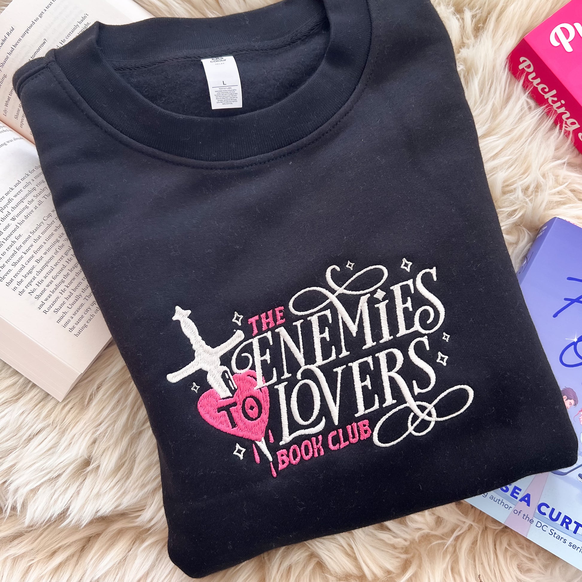 Enemies to lovers book club embroidered sweatshirt for book lovers