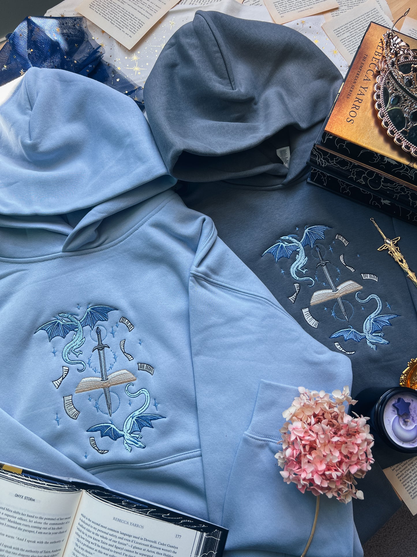 Celestial Book Dragons Embroidered Hoodie