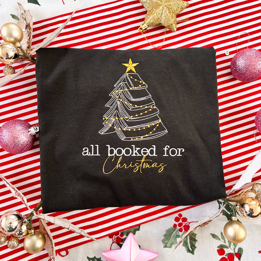 All Booked for Christmas Embroidered Tee