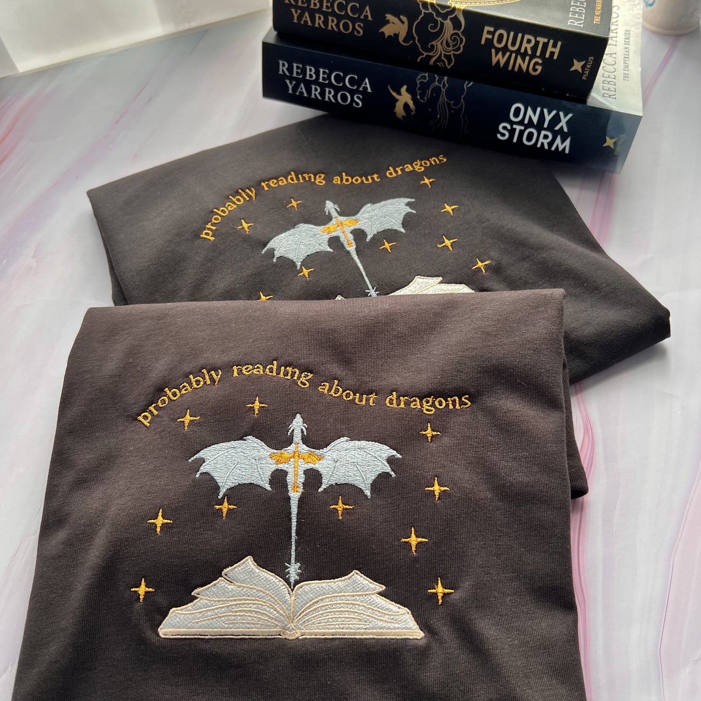 Probably Reading About Dragons Embroidered Tee