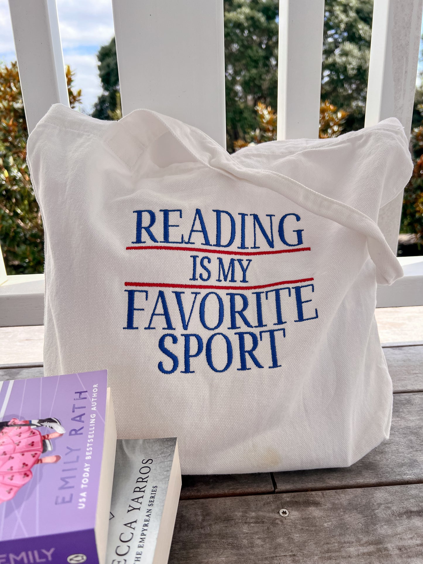 Reading is my favorite sports embroidered tote bag nz