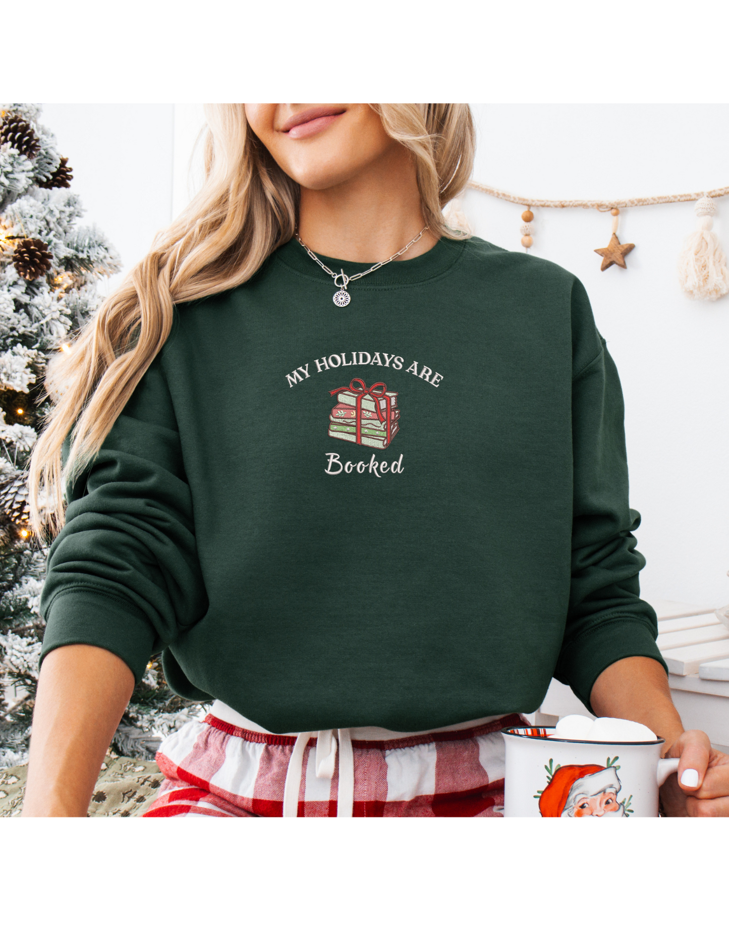 My Holidays Are Booked Bow Stack Embroidered Crew