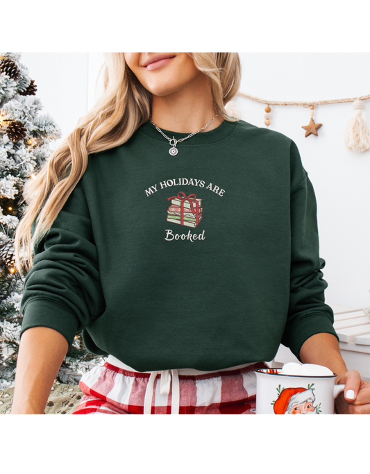 My Holidays Are Booked Bow Stack Embroidered Crew