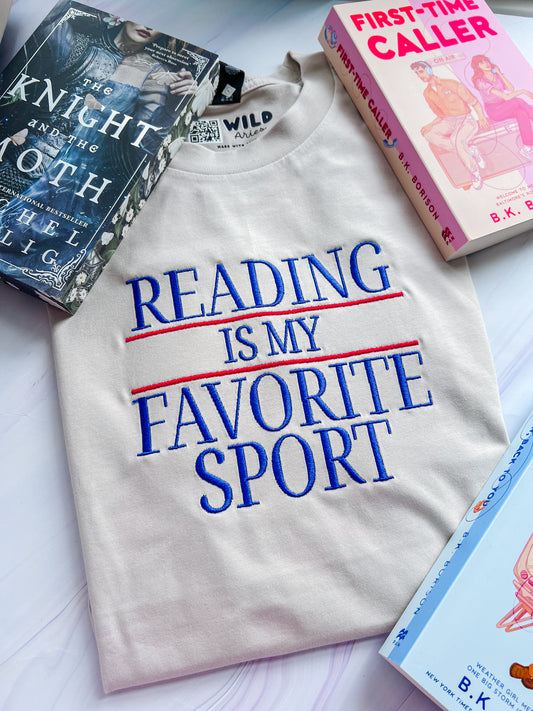 Reading Is My Favorite Sport Embroidered Tee