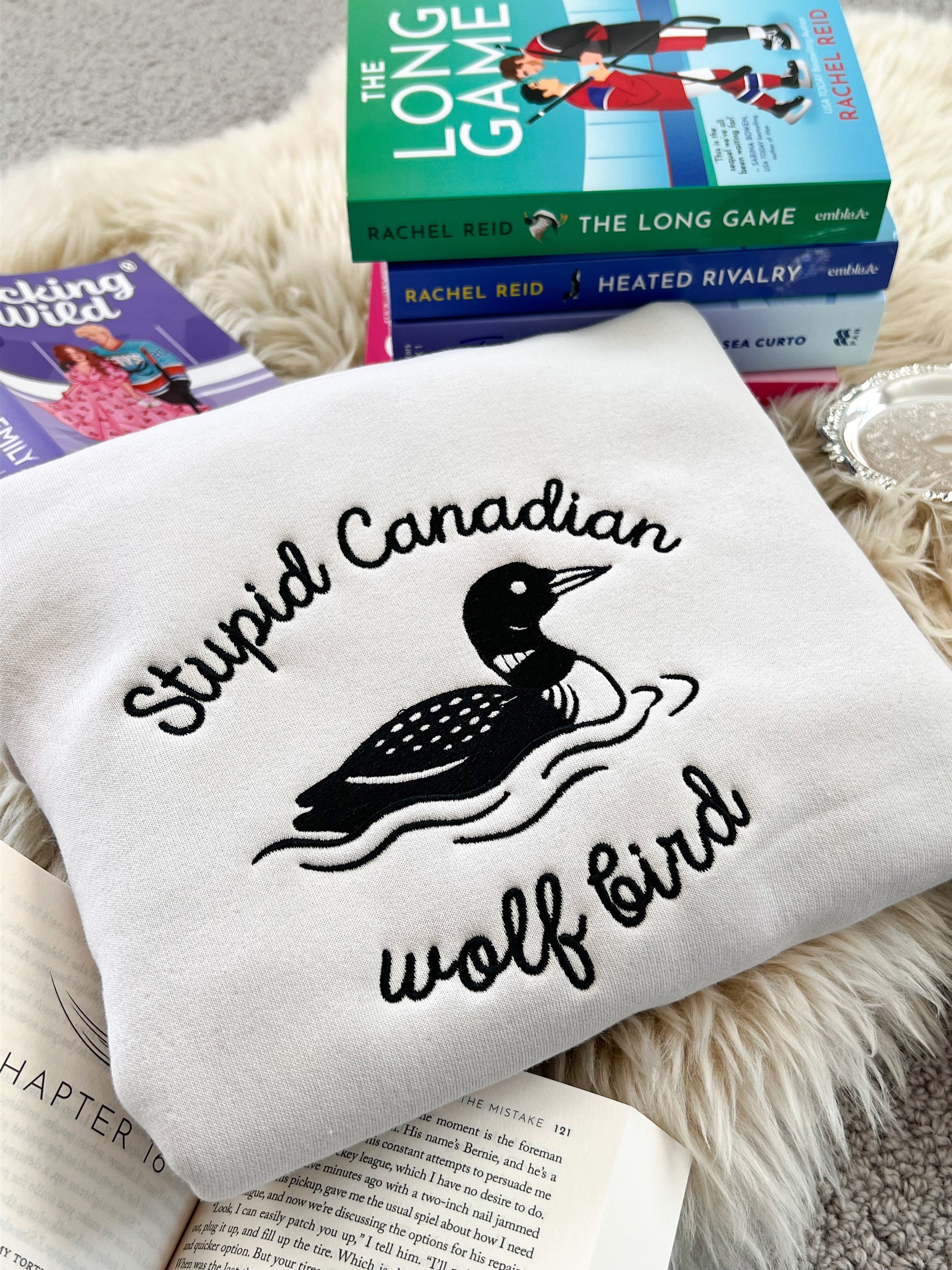 Stupid canadian wolf bird embroidered sweatshirt for hockey romance lovers