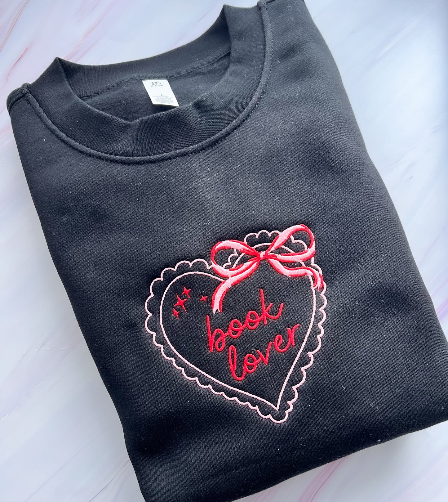 Book Lover Heart Embroidered Crew