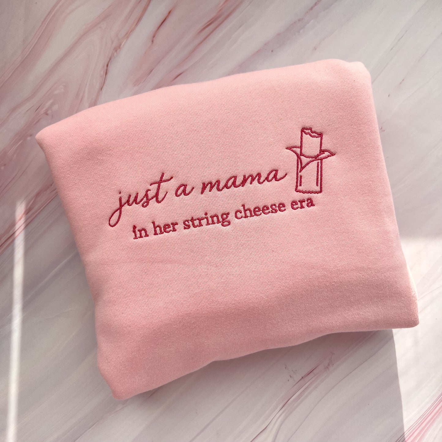 SAMPLE - Just a mama in her string cheese era Embroidered Crew - size L