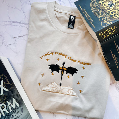 Probably Reading About Dragons Embroidered Tee
