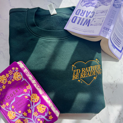 I'd rather be reading embroidered sweatshirt for book lovers and book club outfits