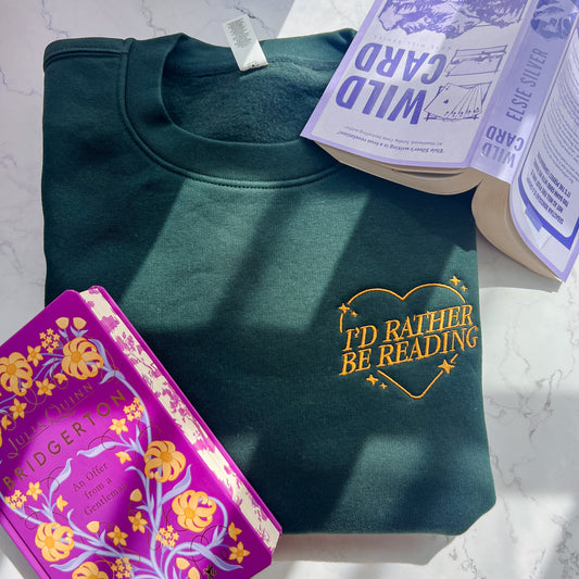 I'd rather be reading embroidered sweatshirt for book lovers and book club outfits
