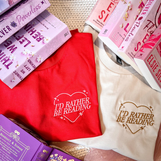 I'd rather be reading embroidered tee for book lovers and book club outfits