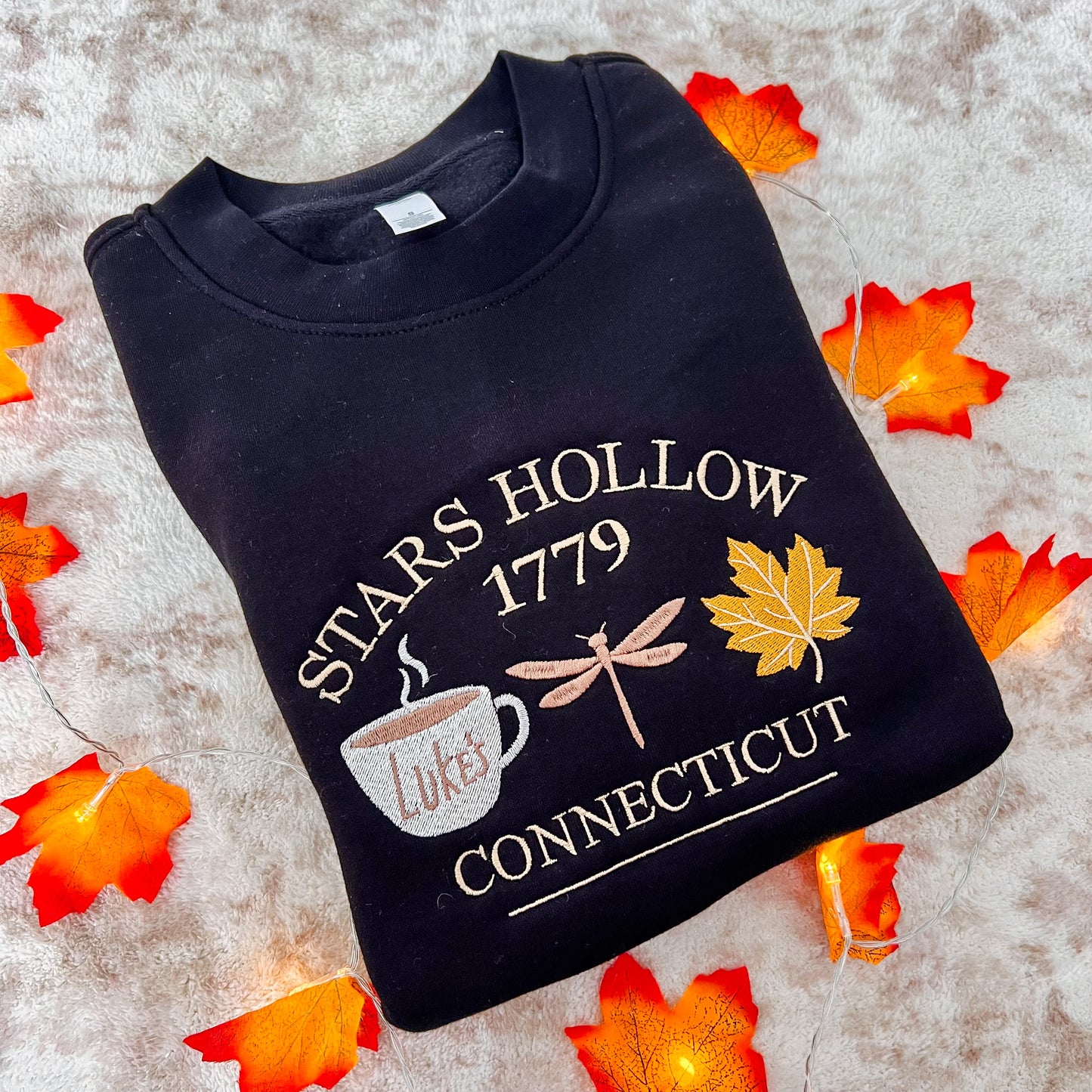 Stars Hollow Connecticut Dragonfly Embroidered Crew