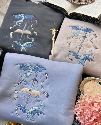 Celestial Book Dragons Embroidered Crew