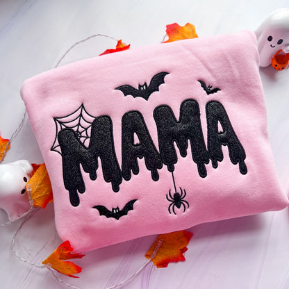 Spooky MAMA Glitter Applique Embroidered Crew