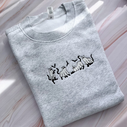 SAMPLE - Cat Ghosts Embroidered Crew - size XL