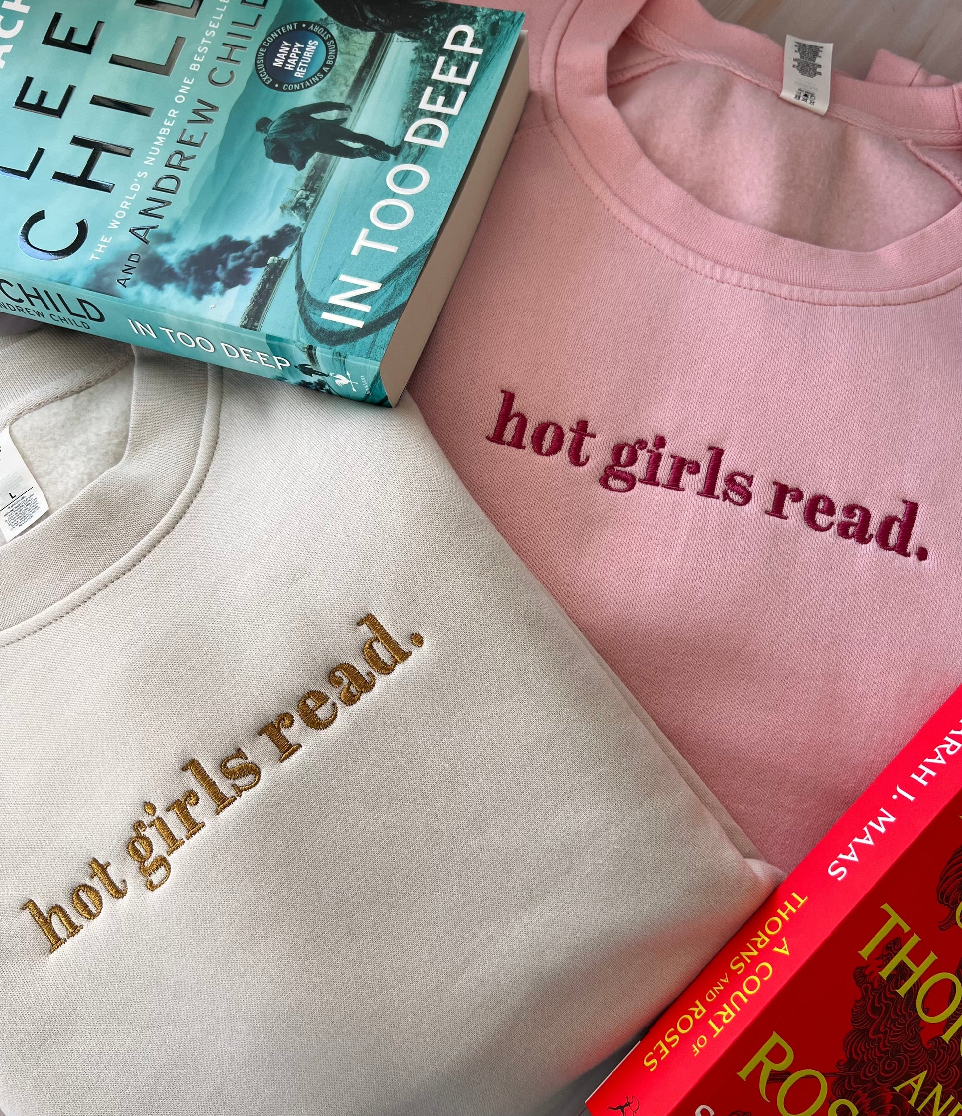 Hot Girls Read embroidered sweatshirt for book lovers and book club outfits