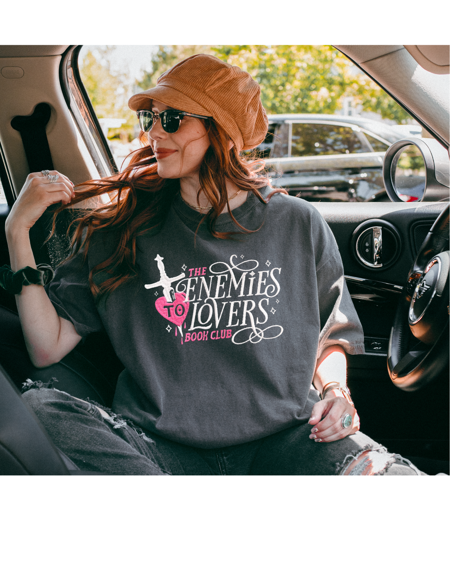 Enemies to Lovers embroidered tee for book lovers and book club outfits