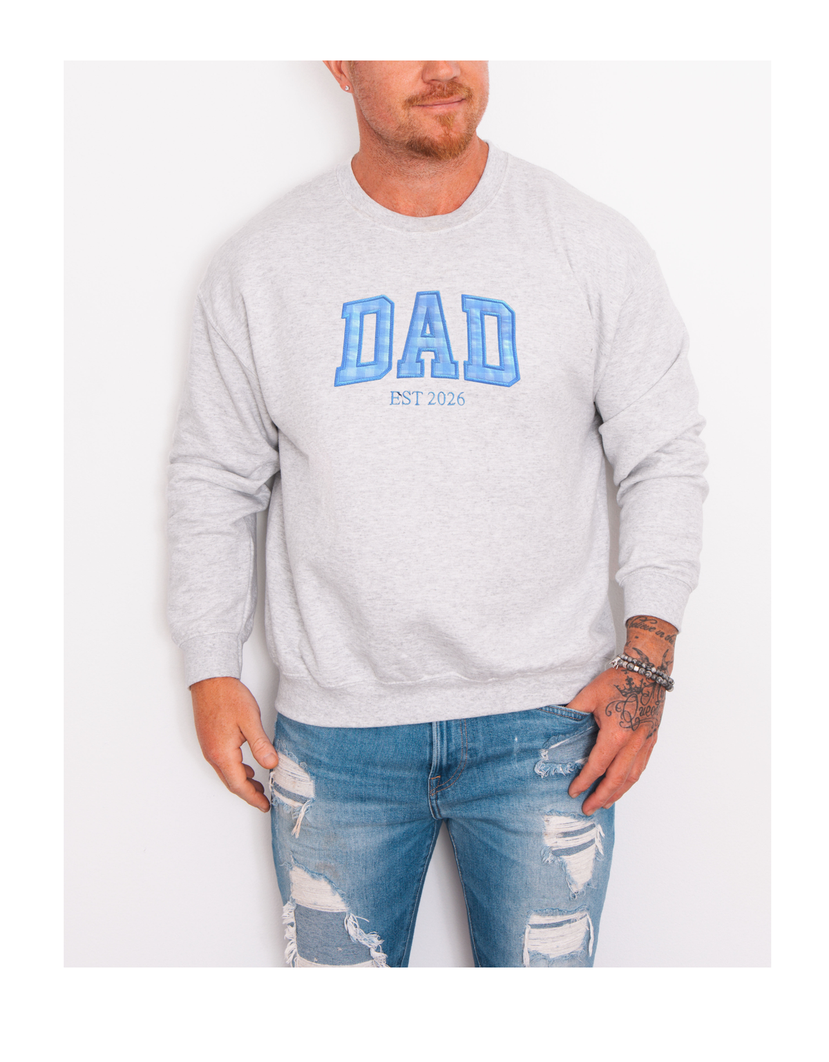 DAD EST Applique Crew with Sleeve Embroidery