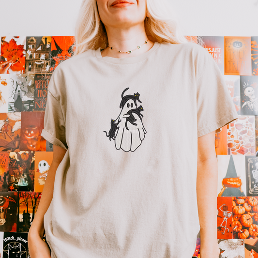 Ghost and Cats Embroidered Tee