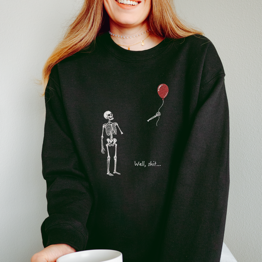 Funny Skeleton Embroidered Crew