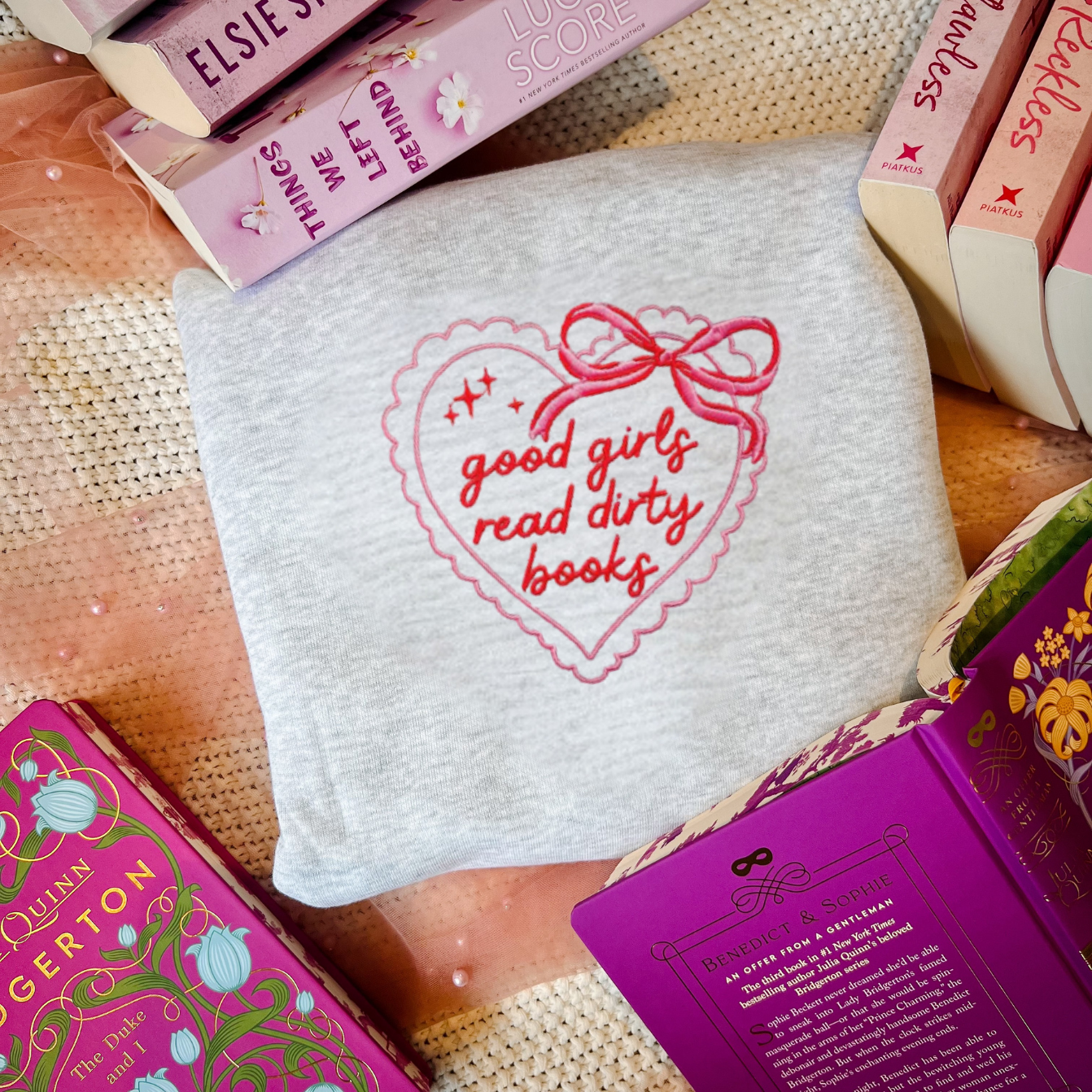 Good girls read dirty books embroidered sweatshirt for book lovers and book club outfits